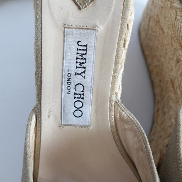 Jimmy Choo Tan Sparkly Gold Espadrille Platform Sandals - Picture 12 of 16